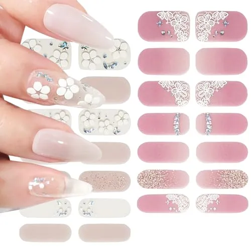 6PCS Spring Nail Wraps Nail Polish Strips Star Bow Flower Designs Gel Nail Stickers Full Nail Wrap 3D Self-Adhesive Nail Decals with Nail File Floral Nail Polish Stickers for Women Girls Nail Supplies