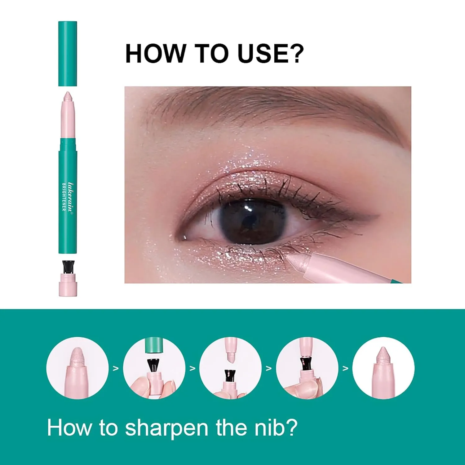 NEW Shimmer Eyeshadow Stick With Built-In Sharpener, Waterproof Glitter Highlighter Eye Pen, Long-Lasting Eyeliner Pencil for Eye Makeup, Brightening Eye Shadow Stick (Pink Shimmer)