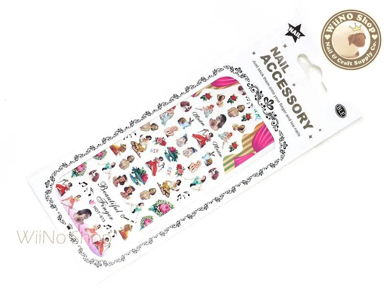 Vintage Fashion Lady Water Slide Nail Art Decals - 1pc (HOT-073)